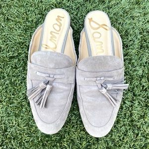 Excellent Condition Sam Edelman Paris Mules Gray Suede Tassels Size 8.5